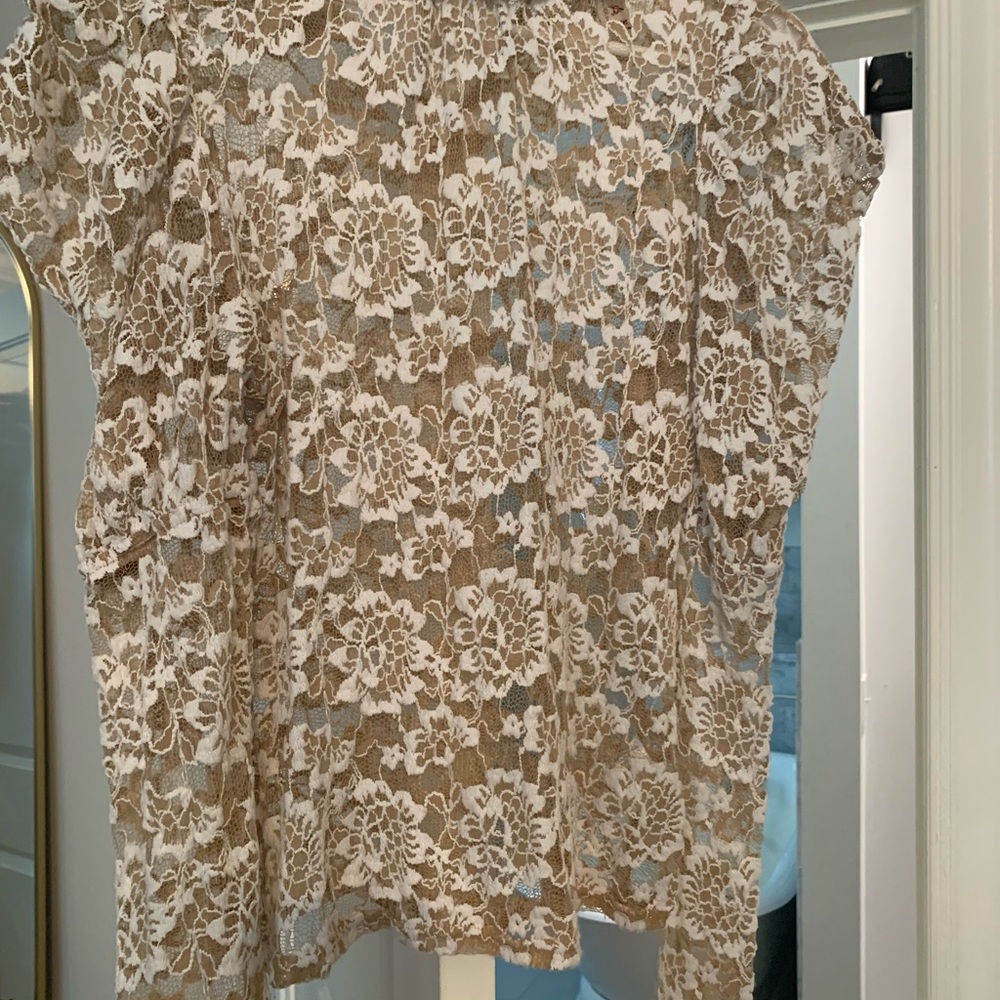 Anthropologie Dolan Lace Floral Blouse - Cream and Brown